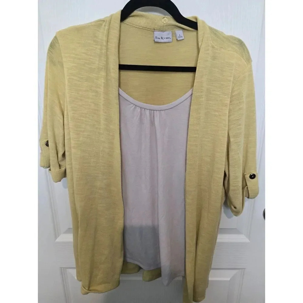 Yellow White Kim Rodgers Cardigan Large